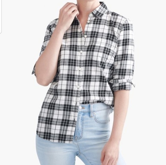 J Crew black and white plaid flannel buttondown - Picture 5 of 8